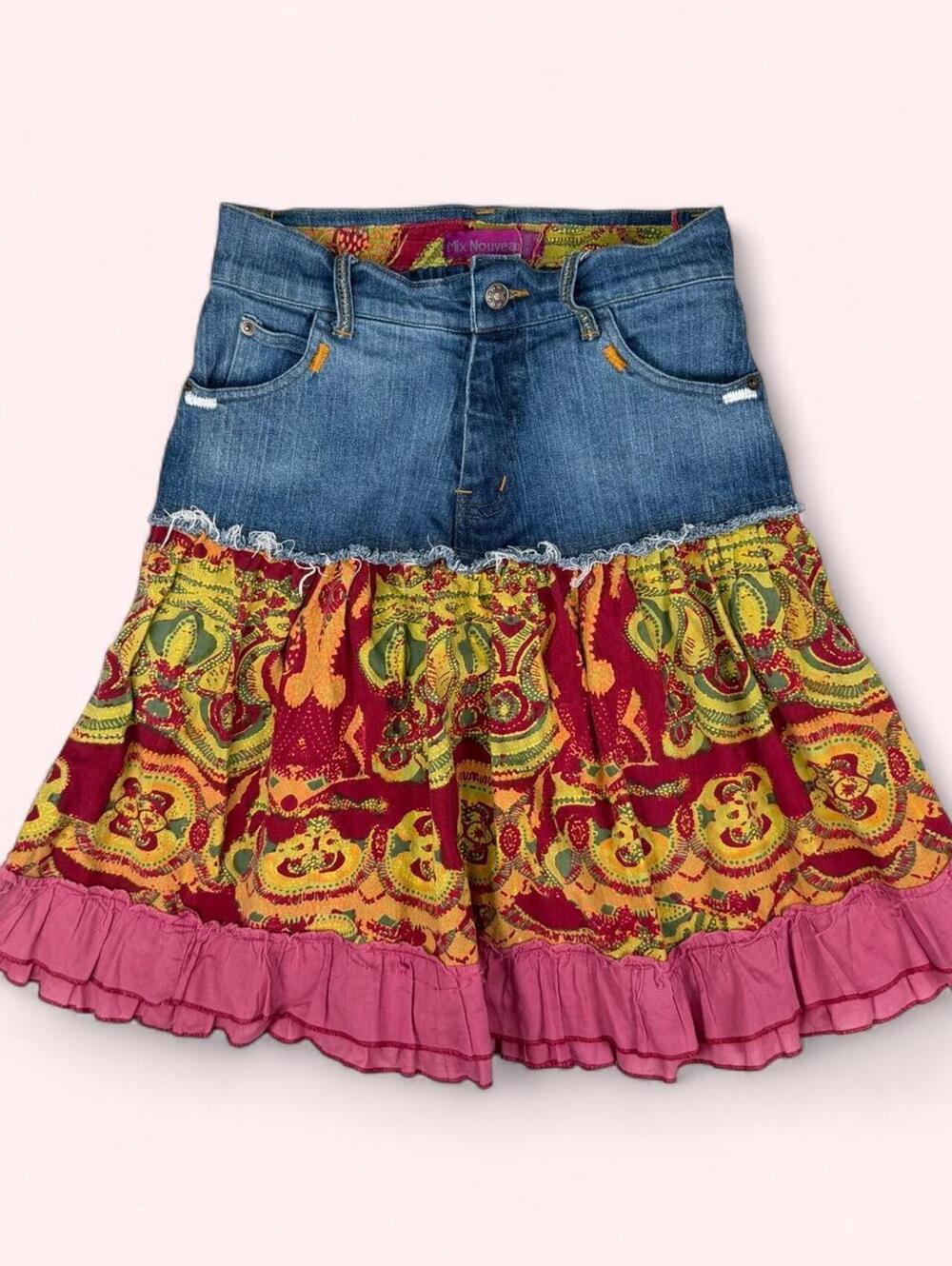 Mix Nouveau Y2K Denim Paisley Skirt with tiered hem!